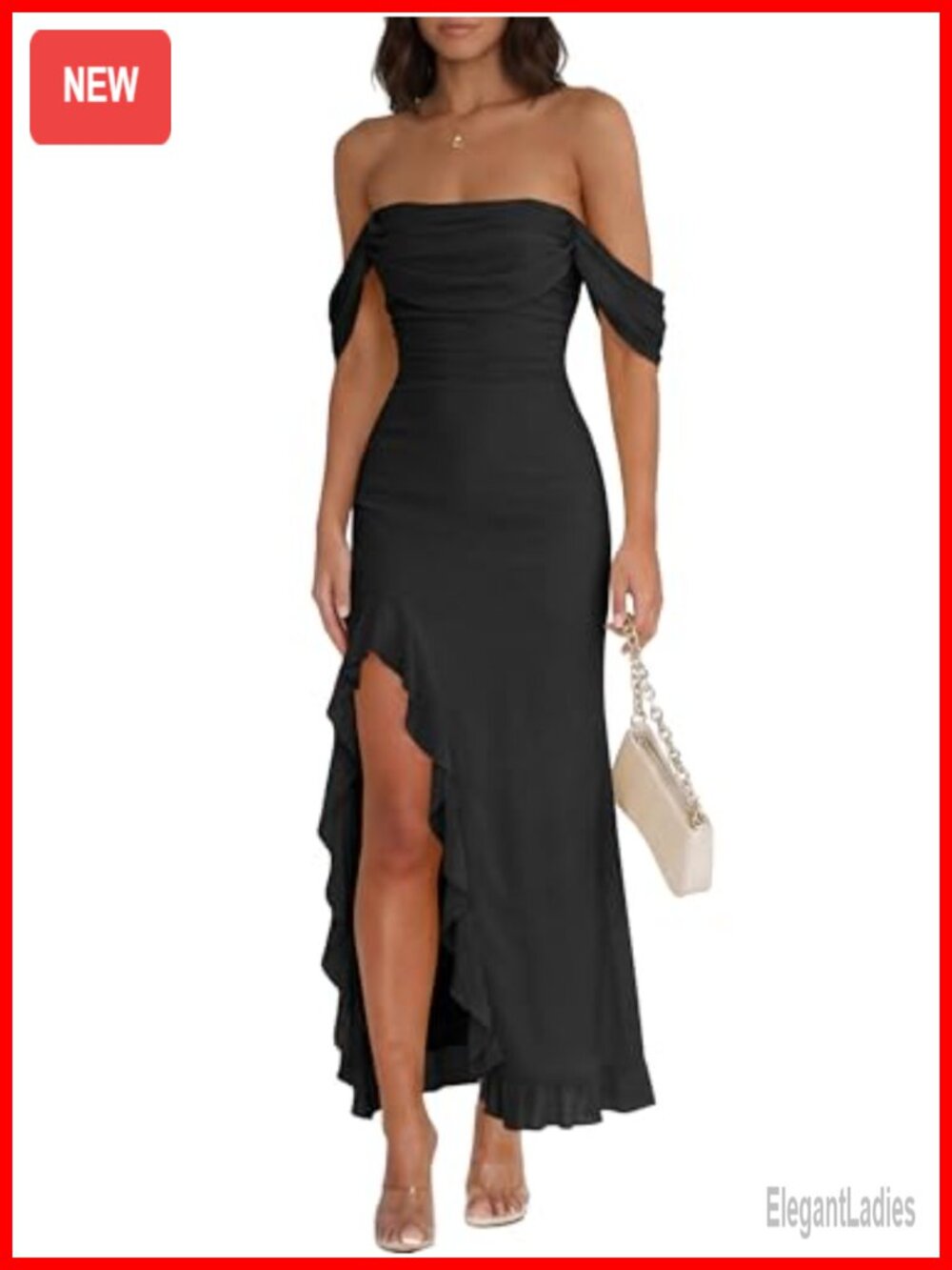 Off Shoulder Bodycon Maxi Dress Sleeveless Ruched Formal Wedding Guest